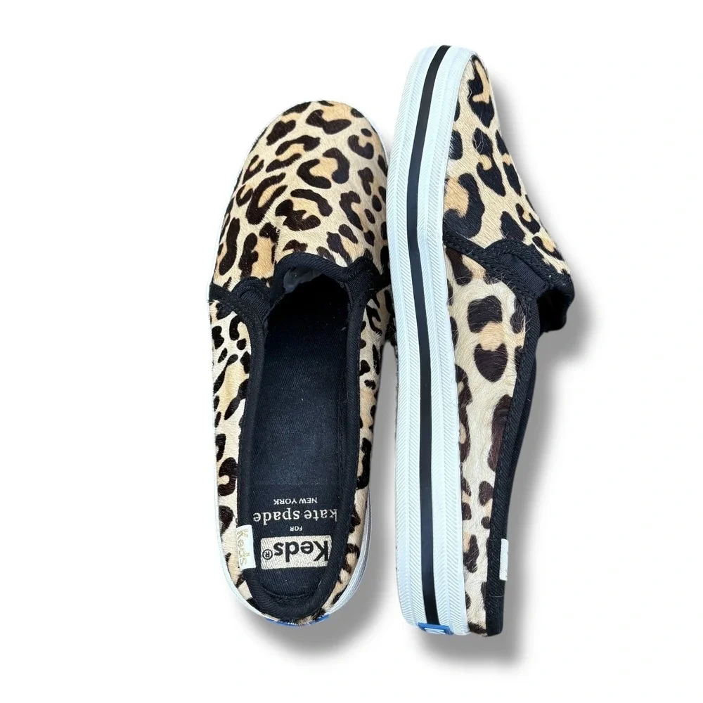 Kate Spade Keds Leopard Print Calf Hair‎ Double Decker Mule Sneakers Women